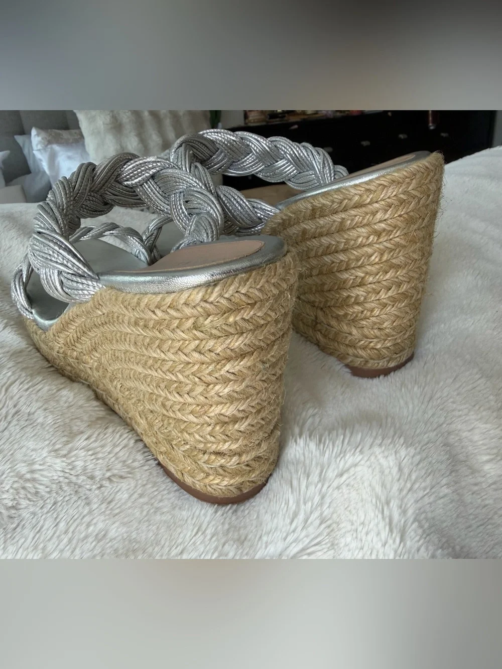 Stuart Weitzman Metallic Silver Braids Espadrille